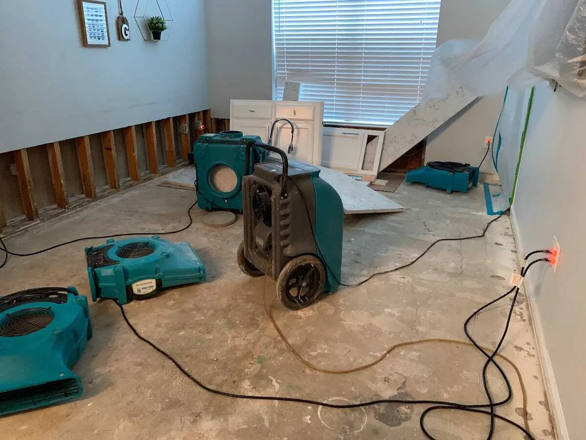 Dehumidifier in flood-cut room for Water Damage Restoration in Baltimore Highlands
